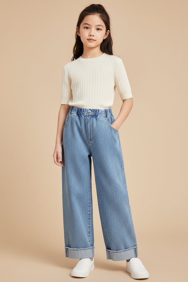 Pantalon Baggy Denim Bleu Ample Décontracté Enfant - Jean