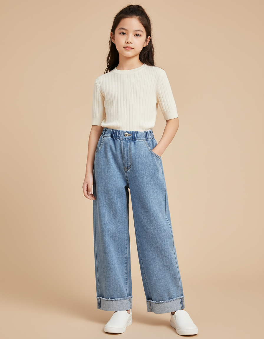 Pantalon Baggy Denim Bleu Ample Décontracté Enfant - Jean