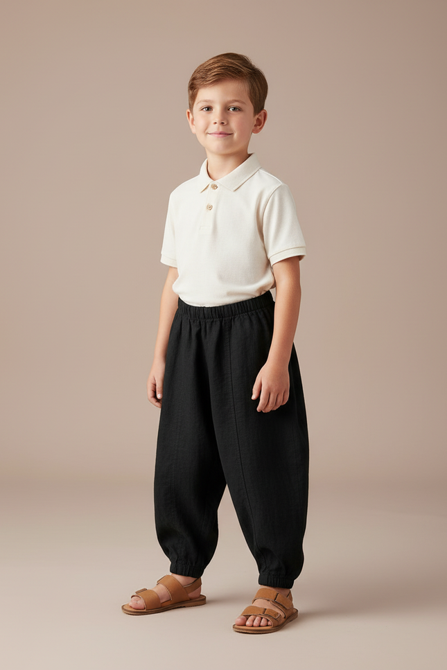 Pantalon Baggy Noir Ample Coton Lin Enfant