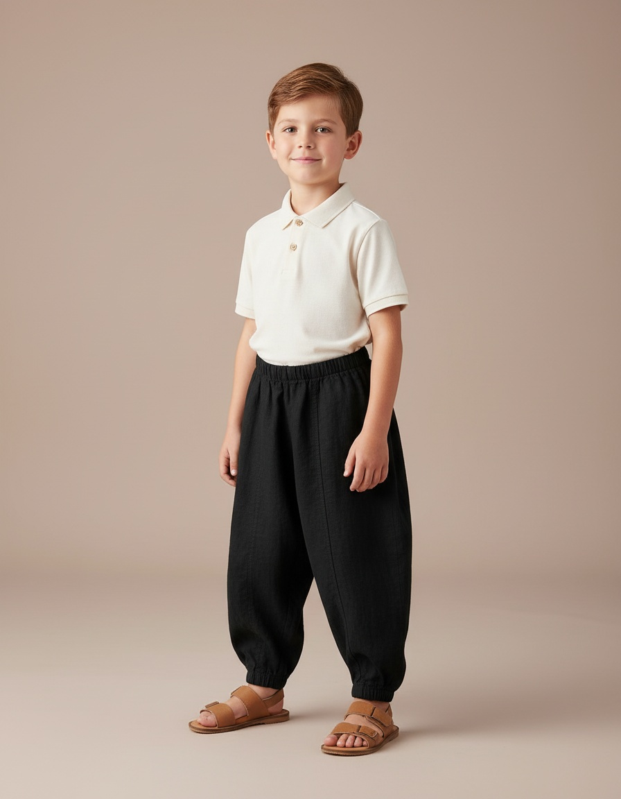 Pantalon Baggy Noir Ample Coton Lin Enfant