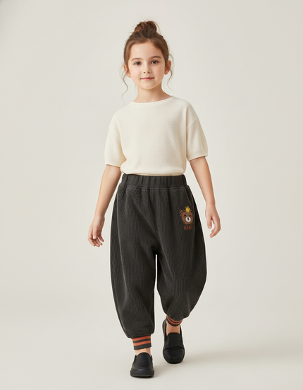Pantalon Baggy Velours Côtelé Ours Enfant Hiver - Gris