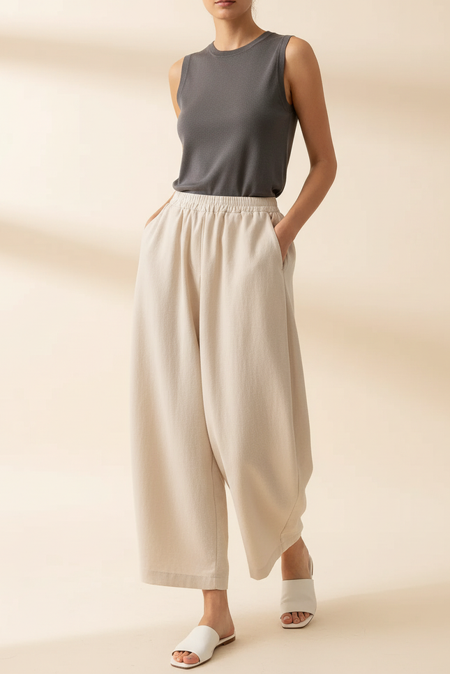 Pantalon Baggy Beige Femme - Molleton
