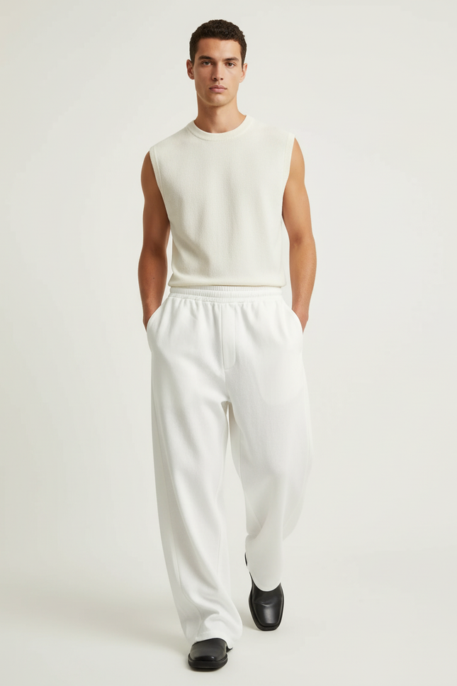 Pantalon Baggy Blanc Casse Ample Droit Décontracté - Molleton