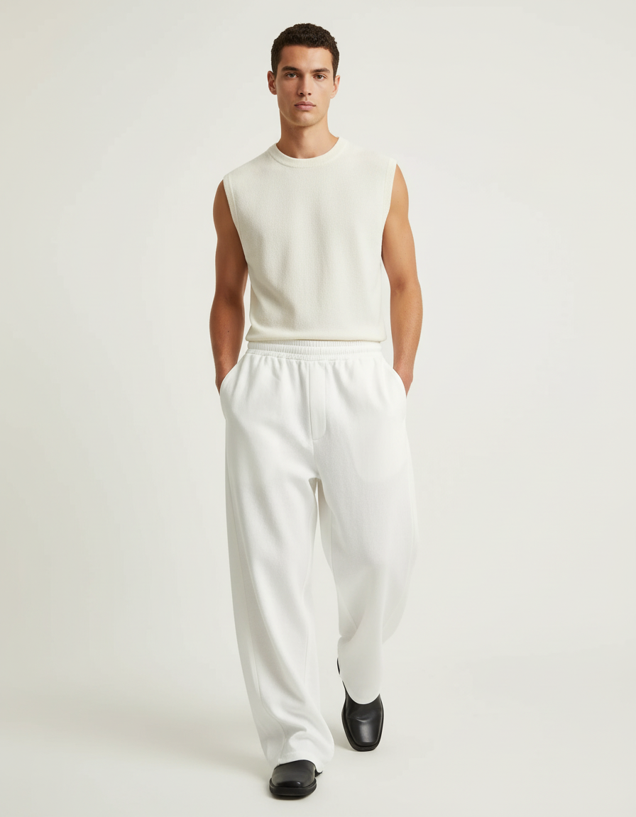Pantalon Baggy Blanc Casse Ample Droit Décontracté - Molleton