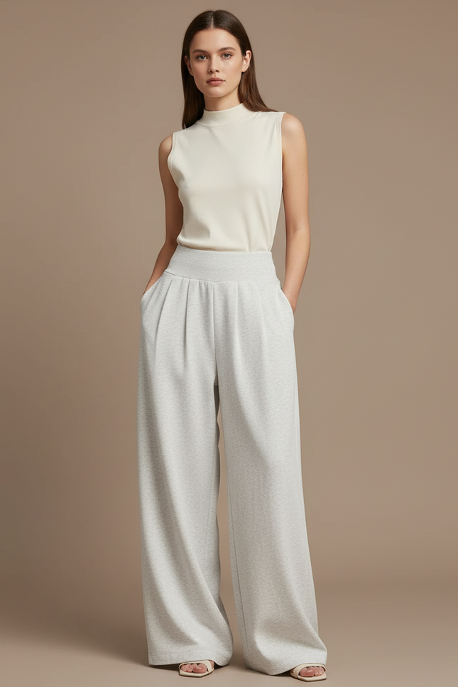 Pantalon Baggy Gris Clair Ample Fluide Plissé Femme - Molleton