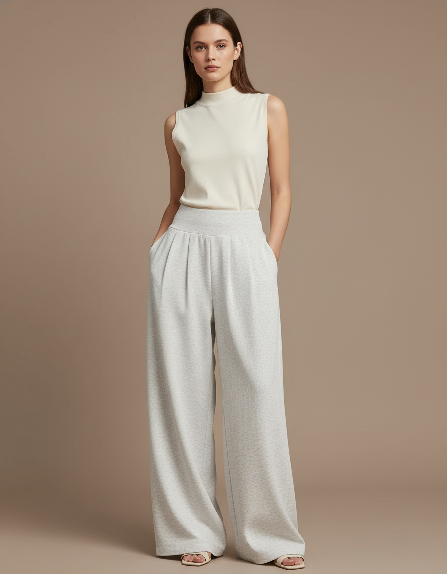 Pantalon Baggy Gris Clair Ample Fluide Plissé Femme - Molleton