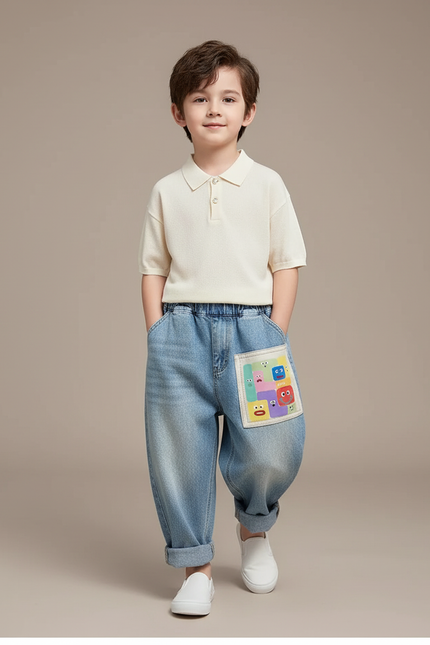 Pantalon Baggy Jean Bleu Décontracté Ample Cartoon Enfant