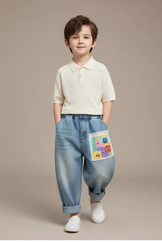 Pantalon Baggy Jean Bleu Décontracté Ample Cartoon Enfant