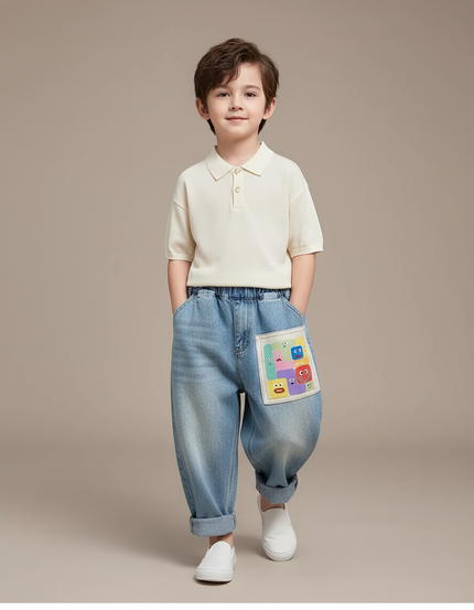 Pantalon Baggy Jean Bleu Décontracté Ample Cartoon Enfant