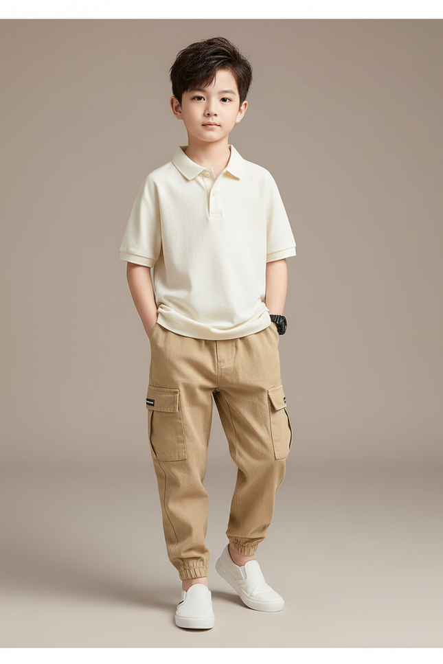 Pantalon Baggy Kaki Cargo Coton Confortable Enfant