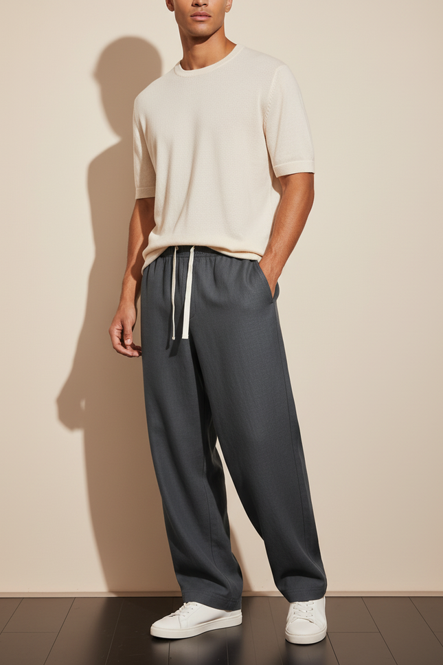 Pantalon Baggy Gris Anthracite Ample Décontracté Homme - Gabardine