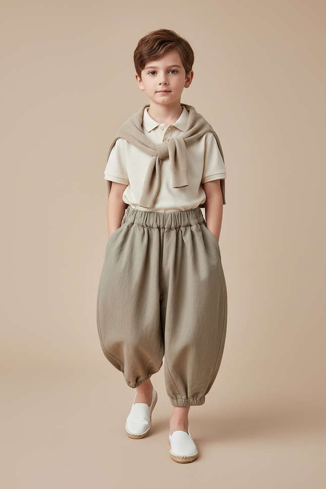 Pantalon Baggy Kaki Ample Coton Élastique Enfant