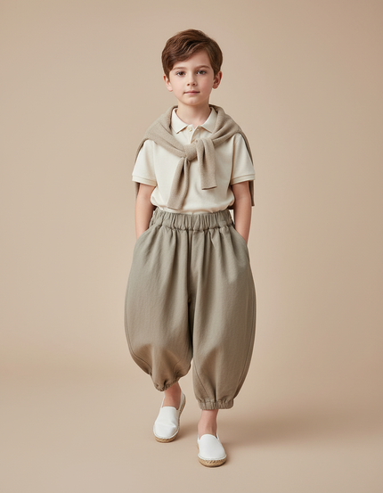 Pantalon Baggy Kaki Ample Coton Élastique Enfant