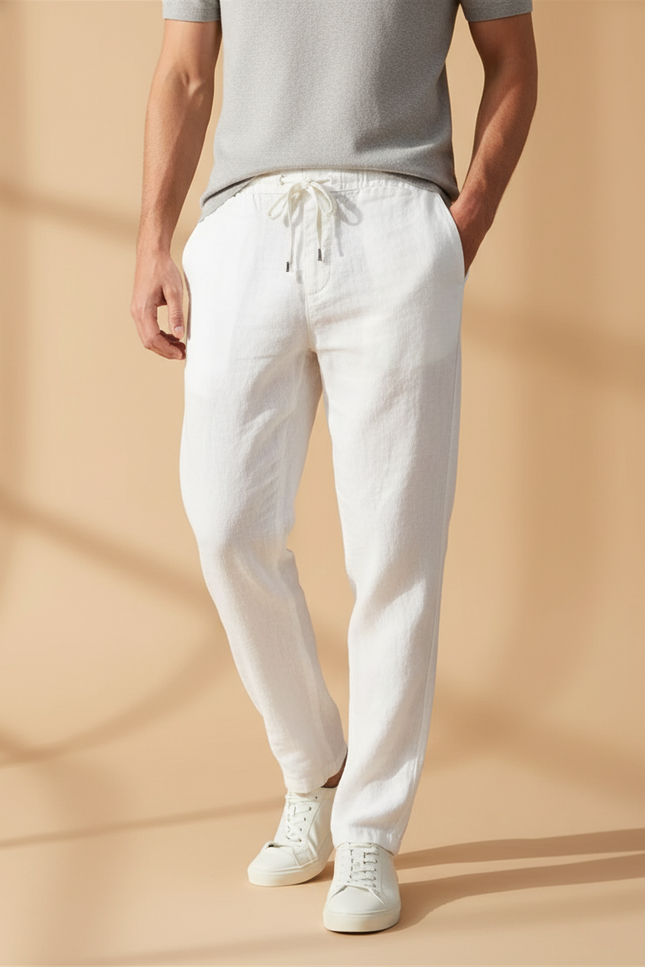 Pantalon Baggy Blanc Lin Coton Droit Décontracté Homme