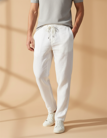 Pantalon Baggy Blanc Lin Coton Droit Décontracté Homme