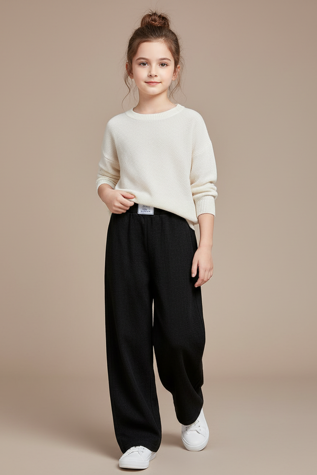 Pantalon Baggy Noir Ample Droit Enfant - Maille