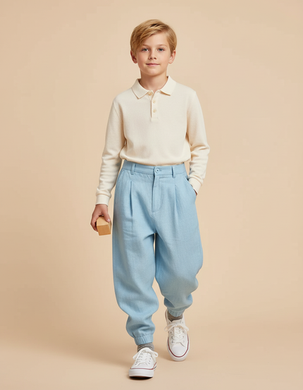 Pantalon Baggy Bleu Ciel Lin Plissé Ample Enfant