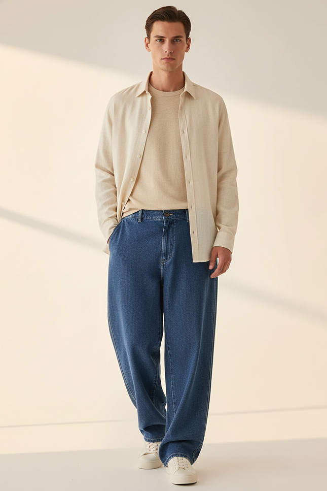 Pantalon Baggy Grande Taille - Bleu Jean