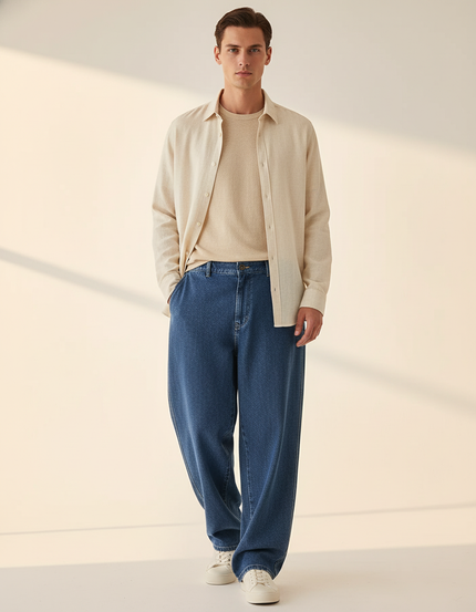 Pantalon Baggy Grande Taille - Bleu Jean