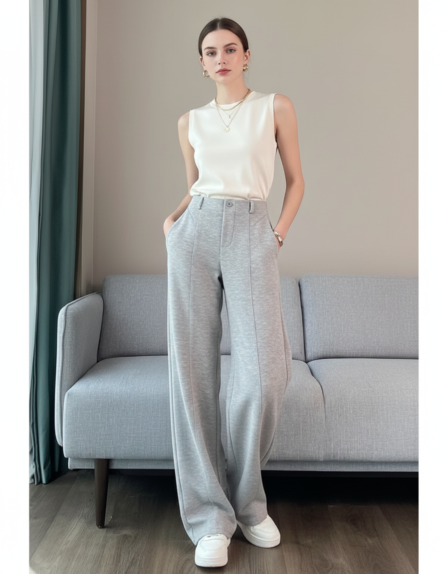 Pantalon Baggy Gris Ample Décontracté Molletonné
