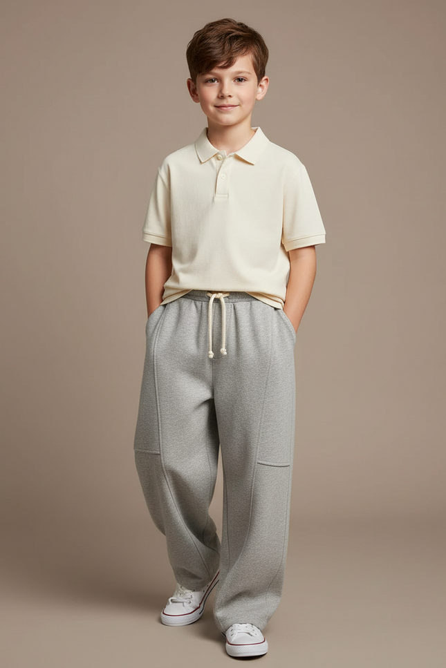 Pantalon Baggy Gris Ample Molletonné Garçon Décontracté