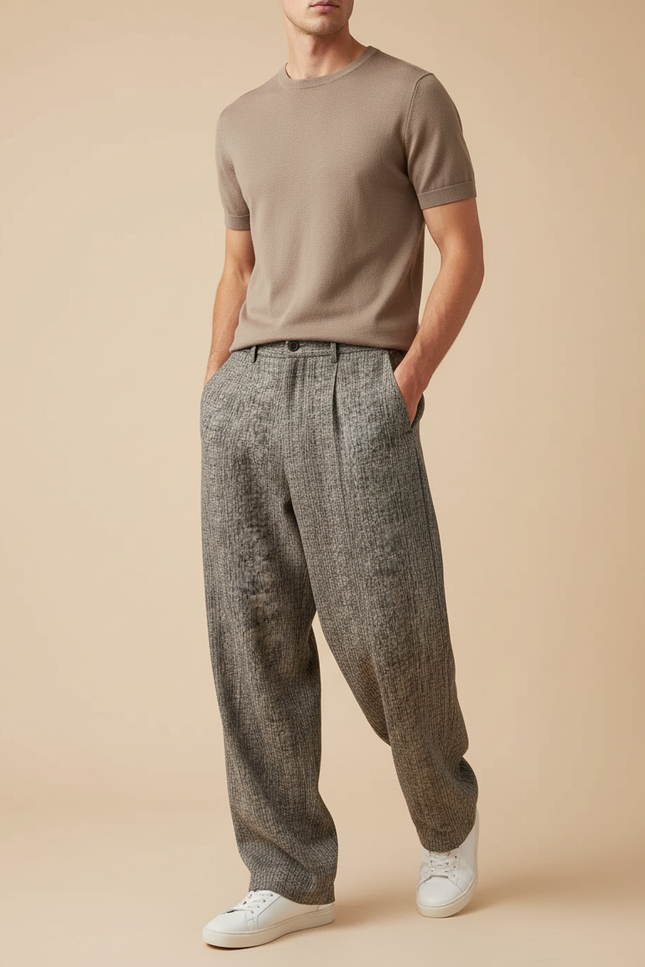 Pantalon Baggy Gris Chiné Ample Décontracté Plissé Homme - Maille
