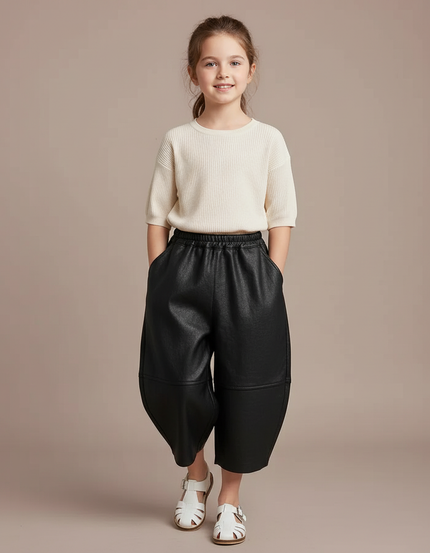 Pantalon Baggy Simili Cuir - Noir