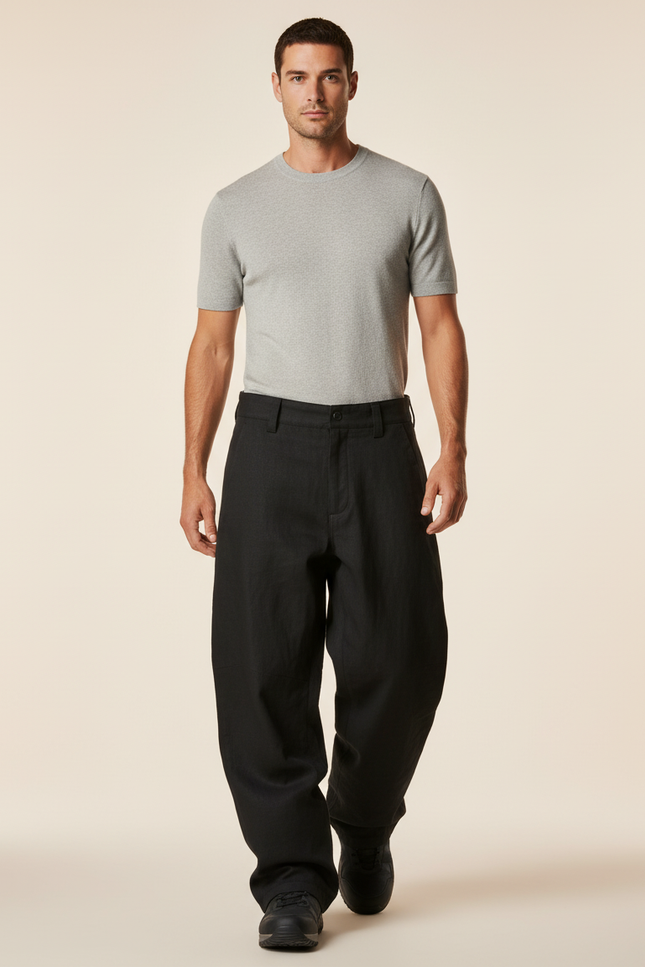 Pantalon Baggy Noir Ample Décontracté Homme - Lin