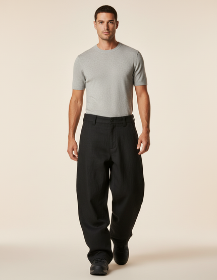 Pantalon Baggy Noir Ample Décontracté Homme - Lin