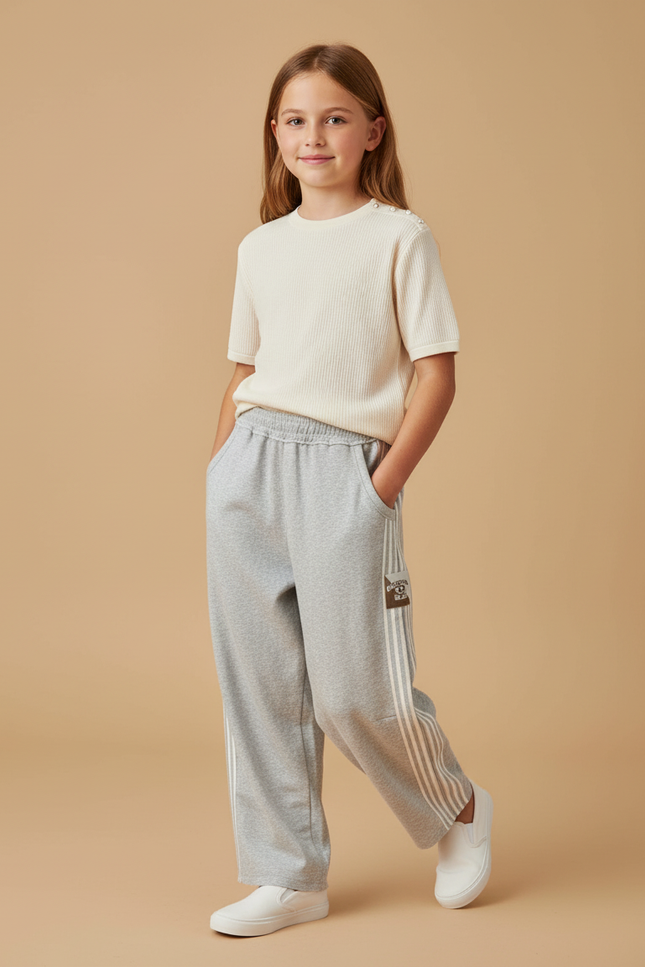 Pantalon Baggy Gris Sport Rayures Blanches Ample Coton - Molleton