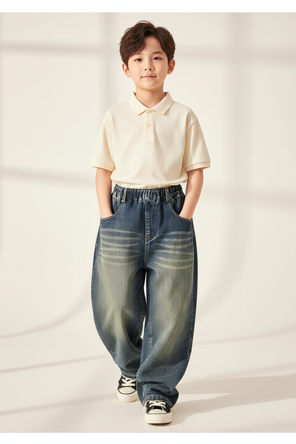 Pantalon Baggy Jean Ample Décontracté Garçon - Bleu