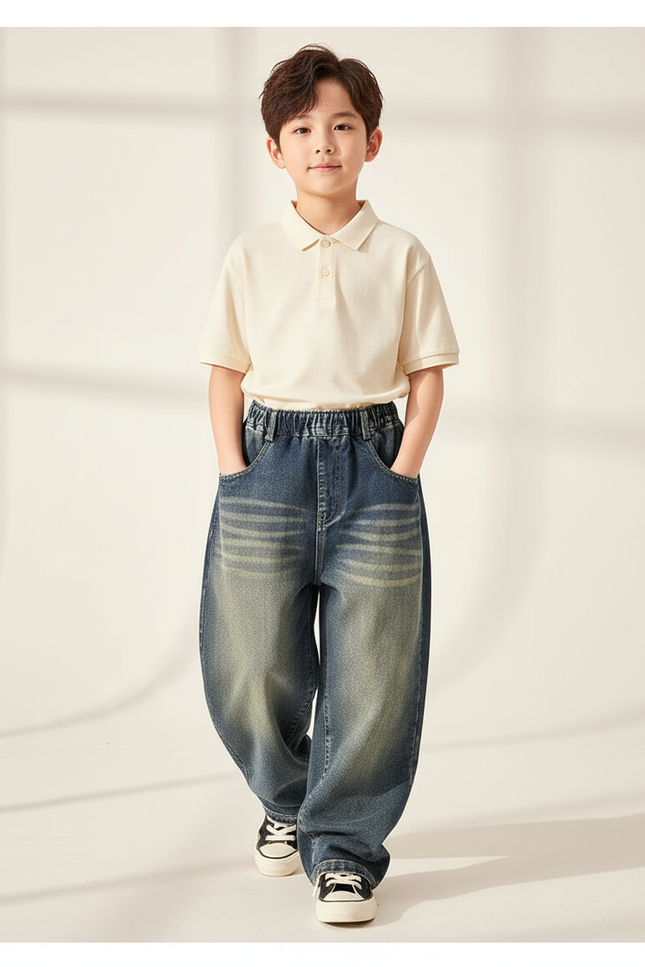 Pantalon Baggy Jean Ample Décontracté Garçon - Bleu