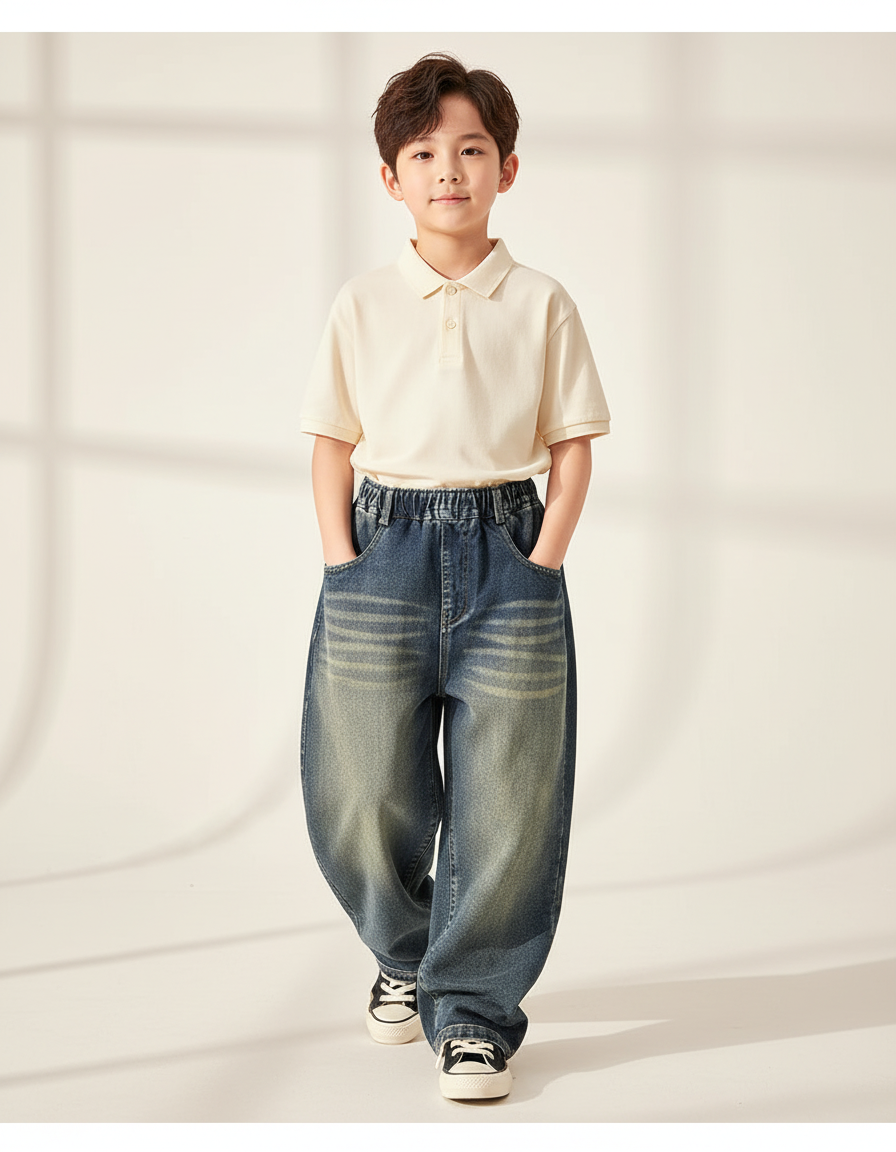 Pantalon Baggy Jean Ample Décontracté Garçon - Bleu