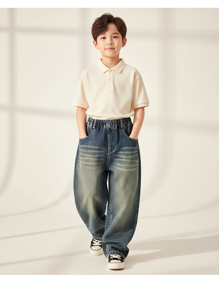 Pantalon Baggy Jean Ample Décontracté Garçon - Bleu