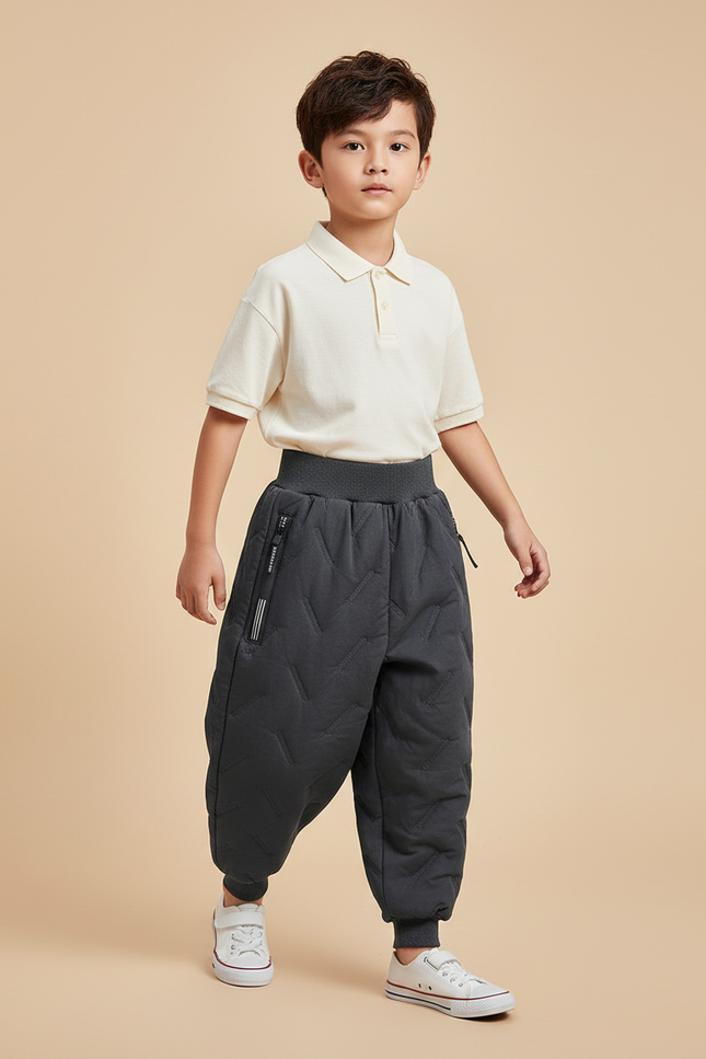 Pantalon Baggy Gris Matelassé Hiver Enfant Décontracté - Polyester