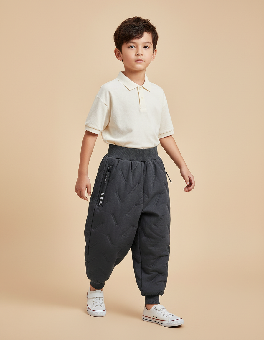 Pantalon Baggy Gris Matelassé Hiver Enfant Décontracté - Polyester