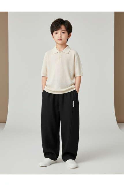 Pantalon Baggy Noir Ample Confortable Garçon Décontracté - Molleton