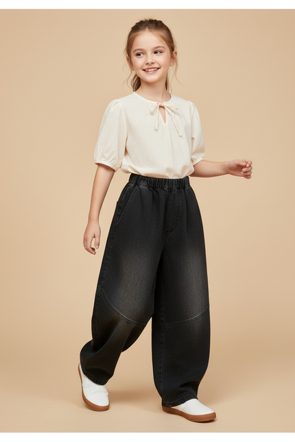 Pantalon Baggy Noir Denim Ample Décontracté Enfant - Jean