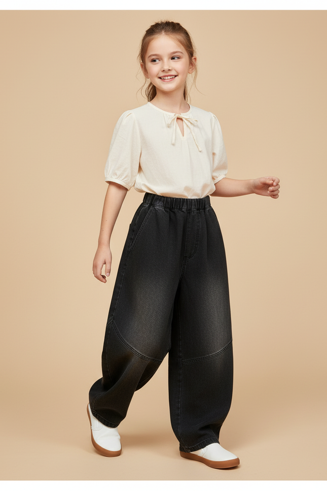 Pantalon Baggy Noir Denim Ample Décontracté Enfant - Jean