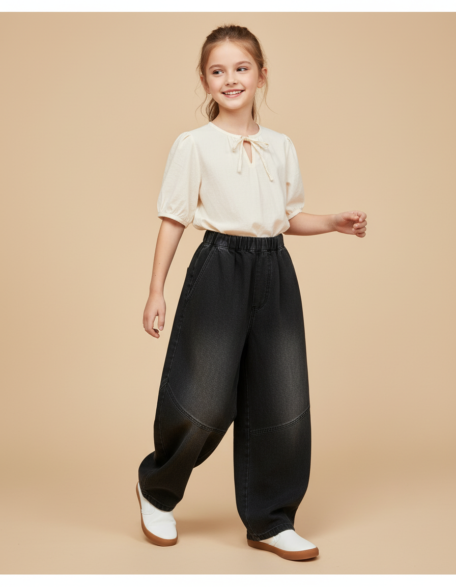 Pantalon Baggy Noir Denim Ample Décontracté Enfant - Jean