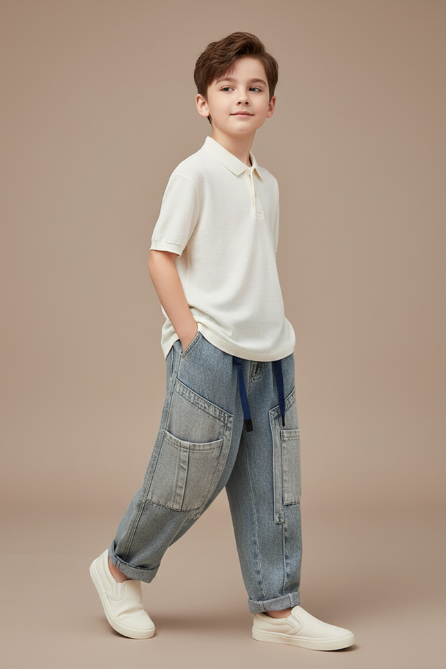 Pantalon Baggy Jean Clair Ample Poches Latérales - Bleu