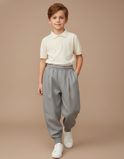 Pantalon Baggy Gris Chiné Décontracté Plissé Garçon - Molleton