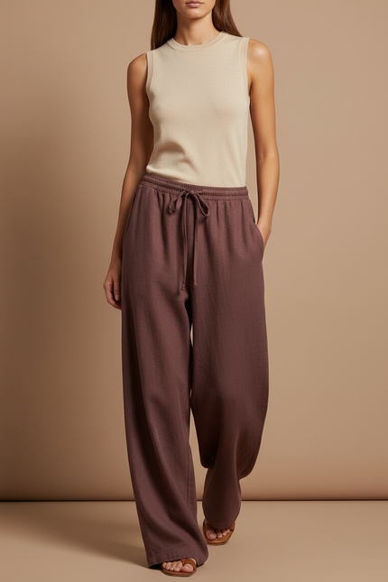 Pantalon Baggy Marron Ample Fluide Décontracté Femme - Molleton