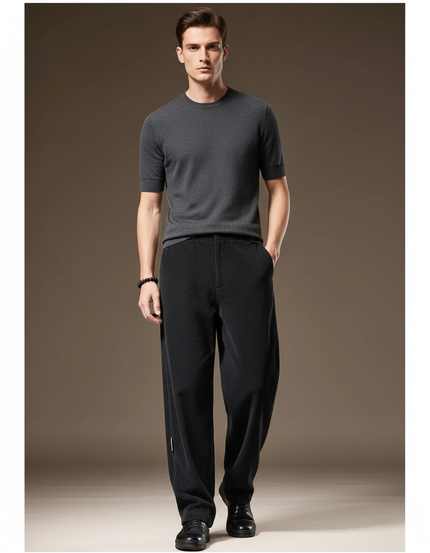 Pantalon Baggy Noir Ample Velours Côtelé Décontracté Homme - Cordé