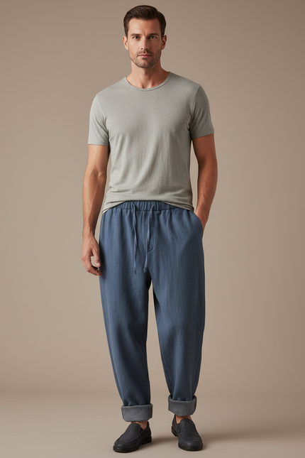 Pantalon Baggy Bleu Coton Ample Décontracté Homme - Molleton