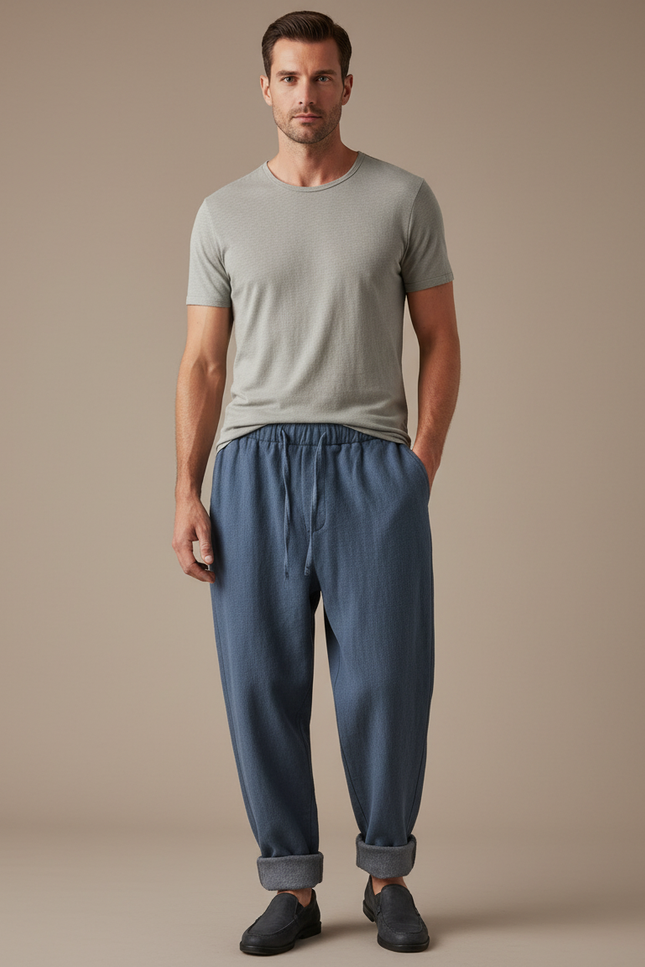 Pantalon Baggy Bleu Coton Ample Décontracté Homme - Molleton