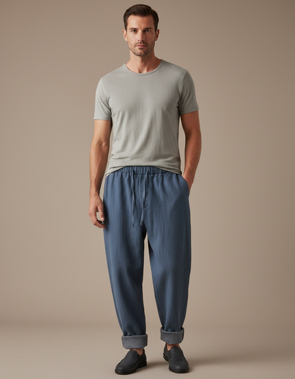Pantalon Baggy Bleu Coton Ample Décontracté Homme - Molleton
