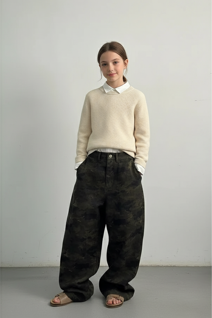 Pantalon Baggy Camouflage Ample Vintage Streetwear - Kaki Toile