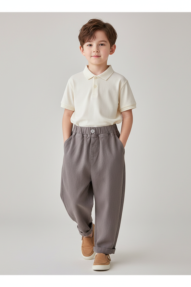Pantalon Baggy Gris Élastique Ample Décontracté Enfant - Molleton