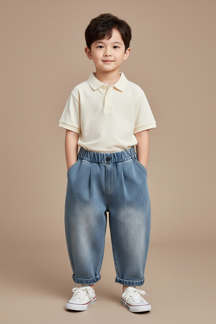 Pantalon Baggy Garçon Bleu Taille Élastique Denim - Jean